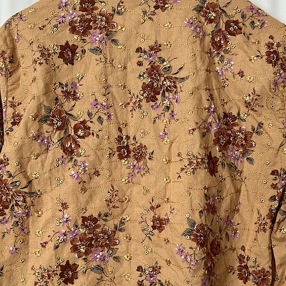 Lemon Grass Golden Tan Embroidered Floral Long Sleeve Shirt Top **Sz XL** 🌸🌸 - Picture 4 of 5